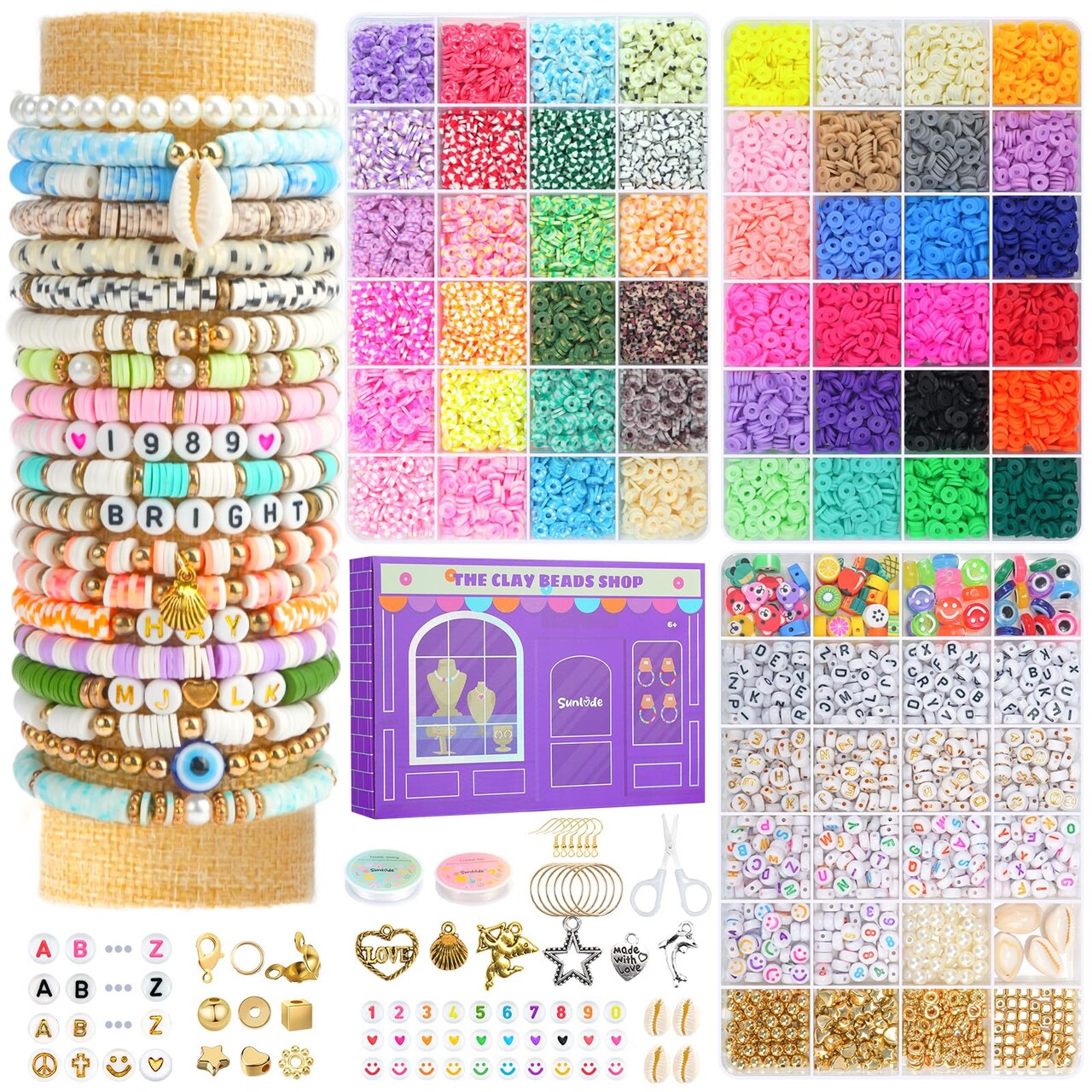 Clay Beads Bracelet Making Kit, 3 Boxes 15,000PCS Boho Color with Letter Beads, Charms and Elastic Strings, DIY Jewelry Set for Friendship Bracelets Crafts Gift